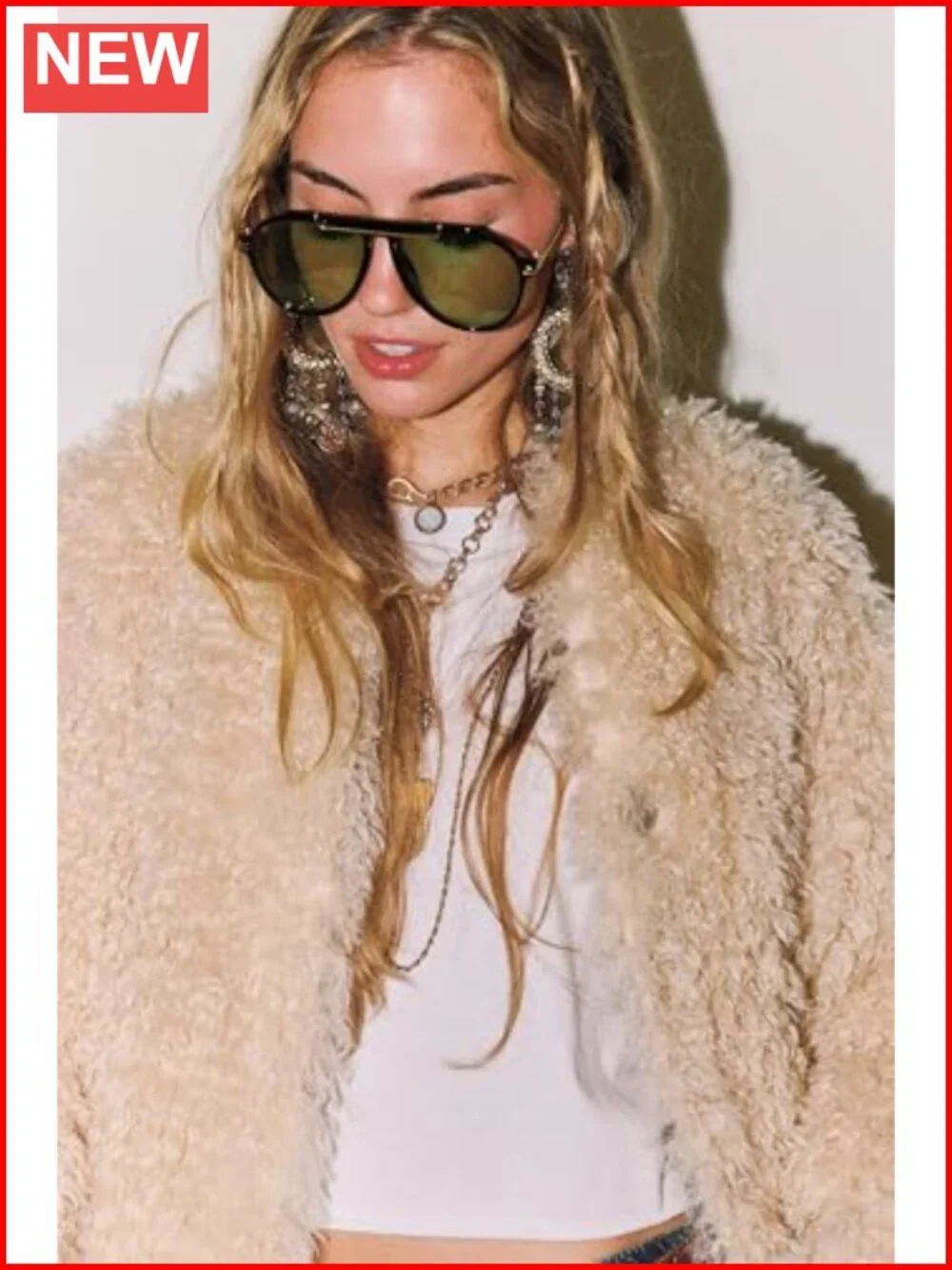 Oversized Retro Aviator Sunglasses UV400 Protection Gold Metal Accent